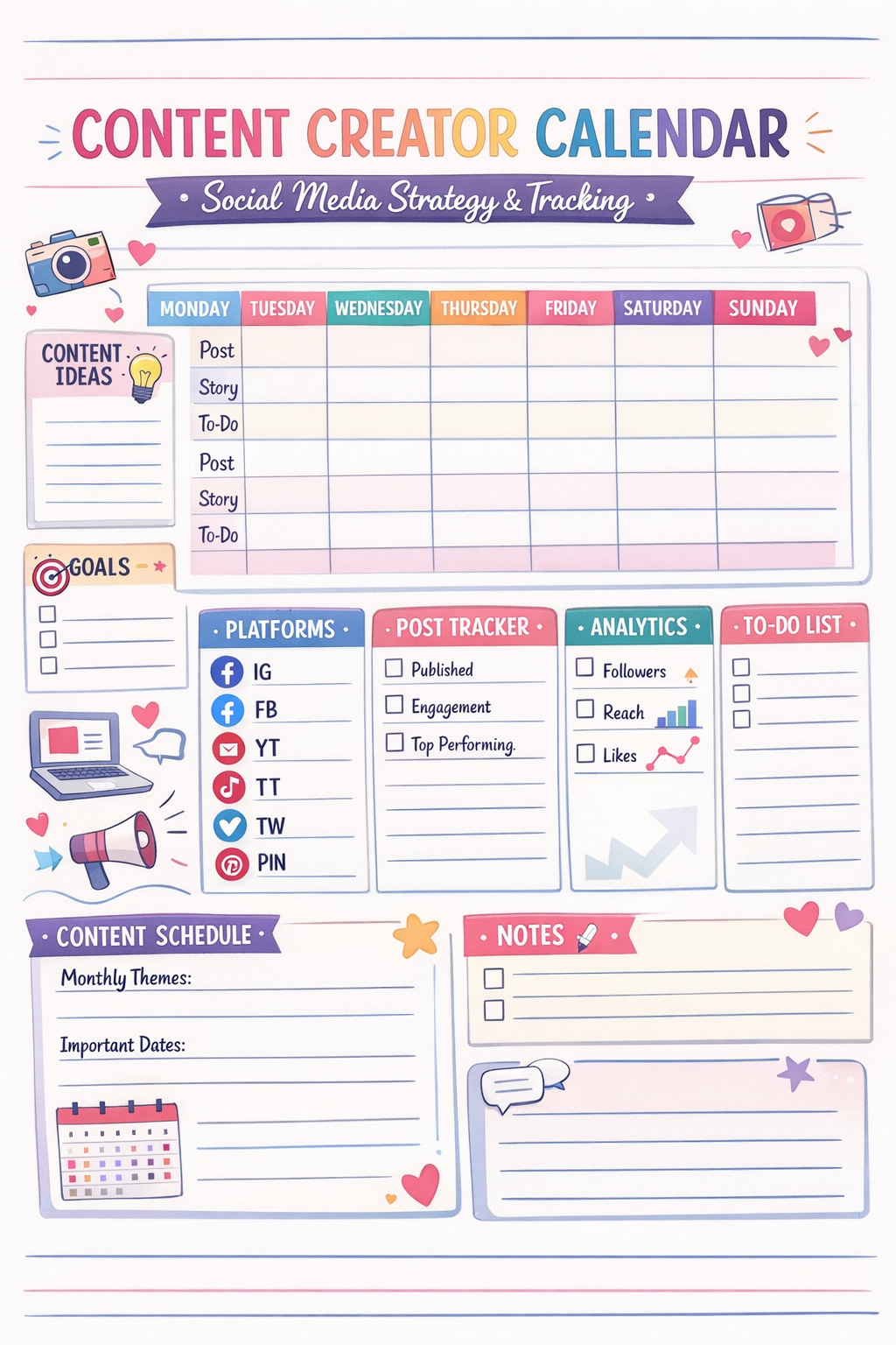 CONTENT CREATOR CALENDAR Social Media Strategy & Tracking